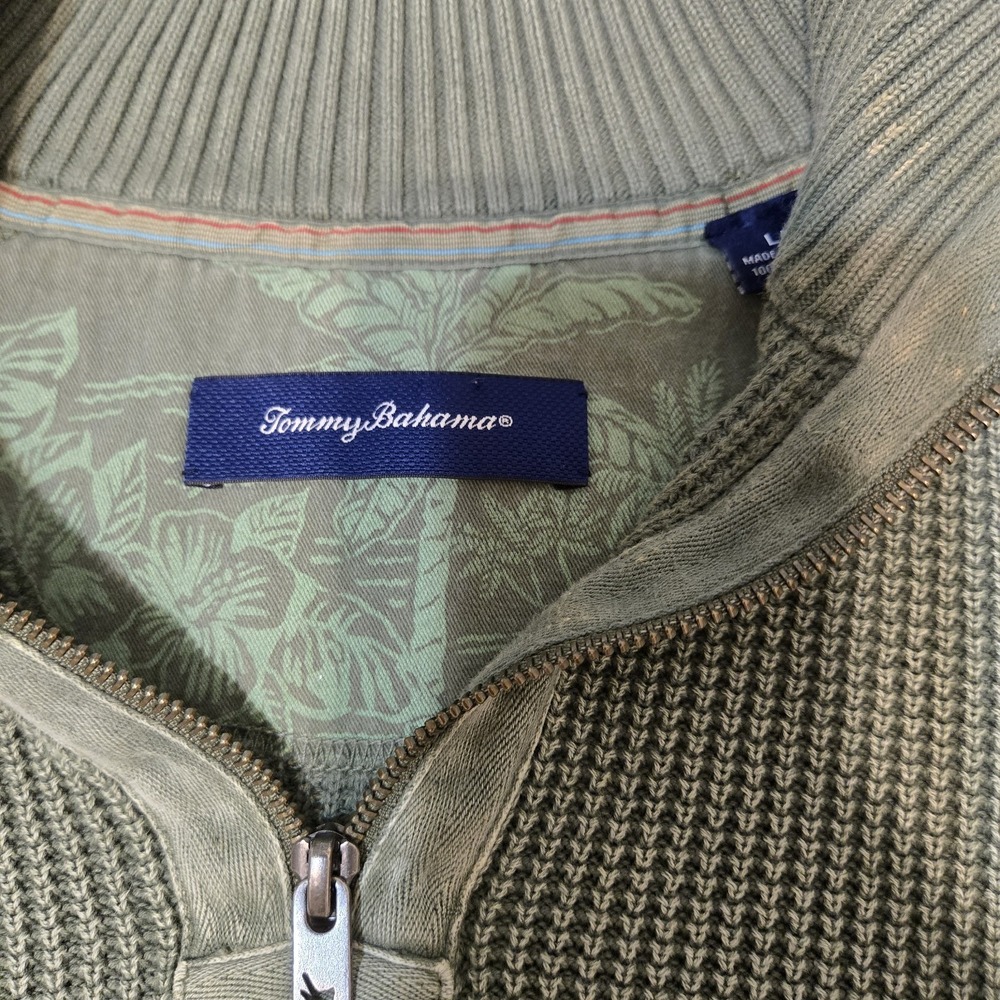 Tommy Bahama Men's 1/4 Zip Pullover Sweater Green Knit Long Sleeve Casual Large - Picture 4 of 4